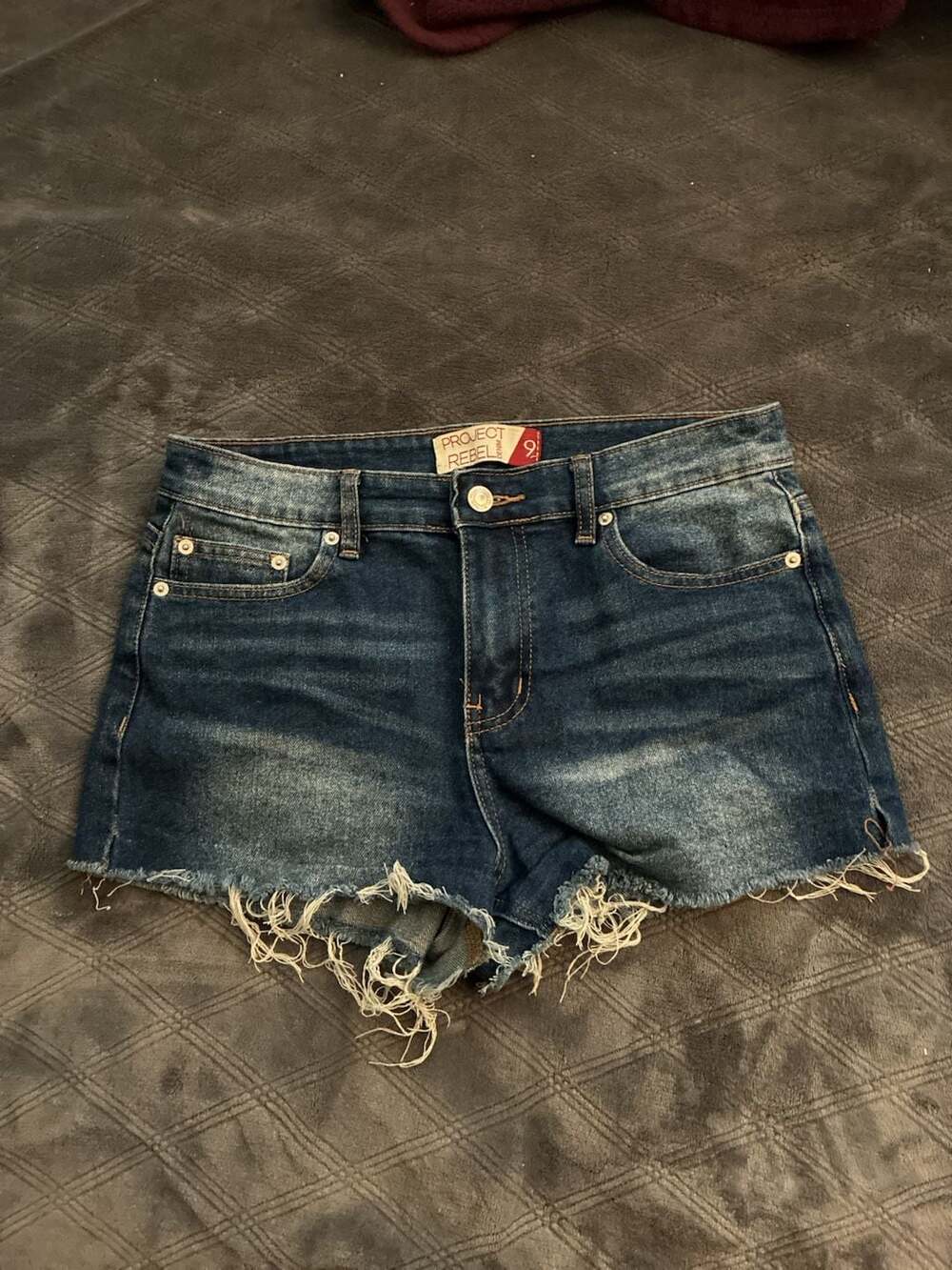 Project Rebel Denim Raw Hem Distressed High Rise Jean Shorts Size 9